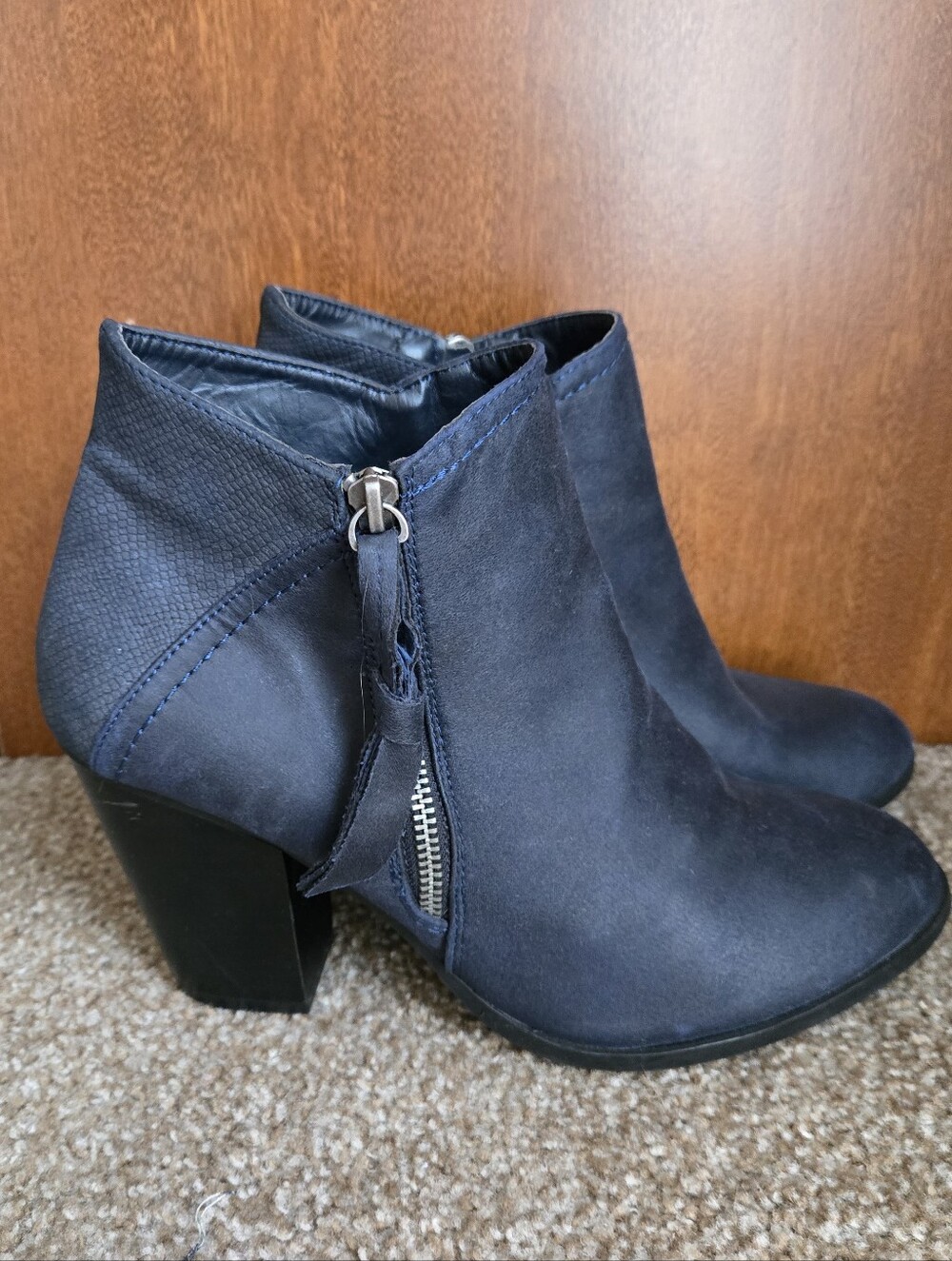 Daisy Fuentes Navy Ankle Booties with Side Zip Accent